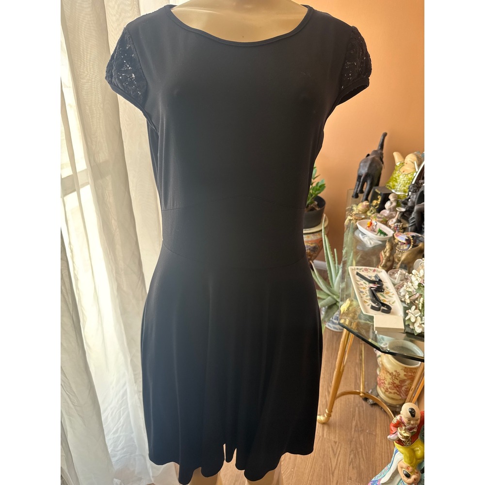 Miss Morena Black Lace Back Skater Dress Made in‎ Italy Cap Sleeve TG UNICA